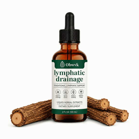 Lymphatic Drainage Drops Cleavers, Red Clover & Prickly Ash for Bloat Relief, De-Puff & Detox Support, Alcohol-Free, Vegan, 2 fl oz