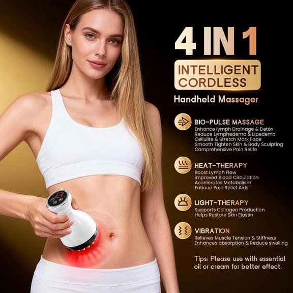 Lymphatic Drainage Massager & Anti Cellulite Massage Tool with Microcurrent Red-Light Heat Vibration for Legs Arms Belly Body Sculpting