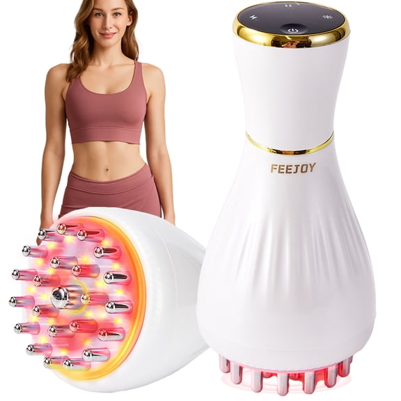 Lymphatic Drainage Massager & Massage Tool with Cellulite Oil, Body Sculpting Machine & Fascia Blaster for Cellulite with Microcurrent, Light, Heat & Vibration, for Legs, Arms & Belly,White