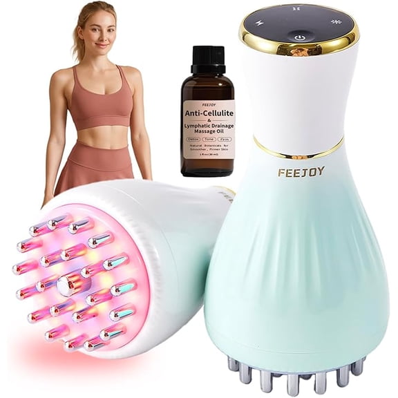 Lymphatic Drainage Massager & Massage Tool with Cellulite Oil, Body Sculpting Machine & Fascia Blaster for Cellulite with Microcurrent, Light, Heat & Vibration, for Legs, Arms & Belly