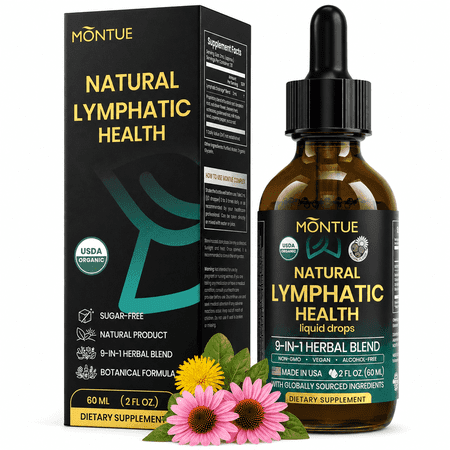 Montue Lymphatic Health Liquid Drops, 1827mg 9-in-1 Herbal Blend with Echinacea, Dandelion, Burdock, Bromelain, Calendula & Turmeric, Vegan, Sugar-Free, 2 Fl Oz, 1 Pack