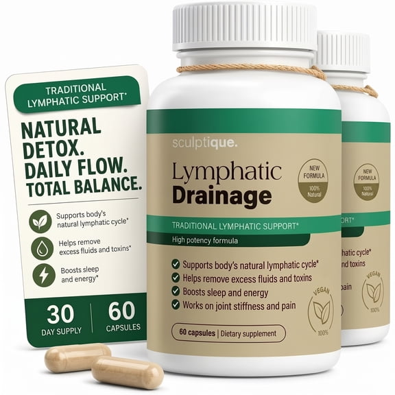 Lymphatic Drainage Supplement Lymphatic Drainage Capsules with Dandelion, Burdock, Cleavers & Echinacea, Supports Bloating, Fluid Balance & Daily Lymphatic Wellness 60 Capsules,2 bottles