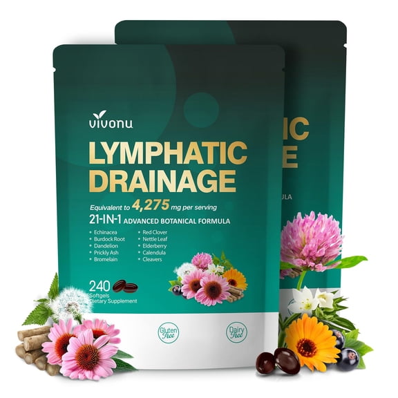 Lymphatic Drainage Supplements, 4275mg Lymph System Support Supplement for Women & Men, Herbal Blends with Echinacea, Dandelion, Burdock, Calendula, Turmeric 480 Count
