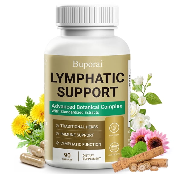 Lymphatic Support Capsules -with Echinacea, Dandelion, Burdock, Cleavers - for Lymph System & Immune Support - 90count