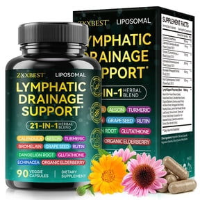Lymphatic Support Supplement, 21-in-1 Herbal Blend Capsules with Echinacea, Dandelion Root, Burdock Root, Turmeric & Botanical Extracts, 90 Count