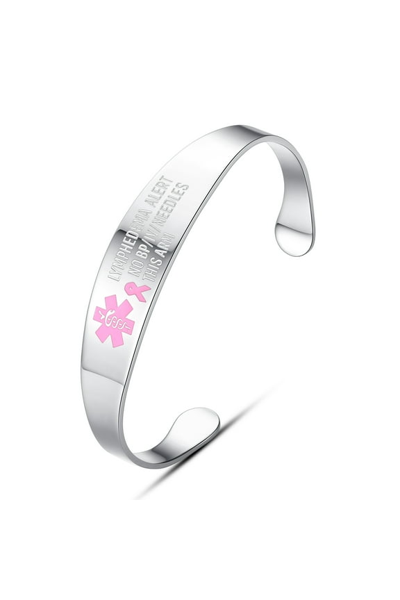 Lymphedema Alert No Needle or BP Bangle Stainless Steel Medical id Cuff Bracelets for Women