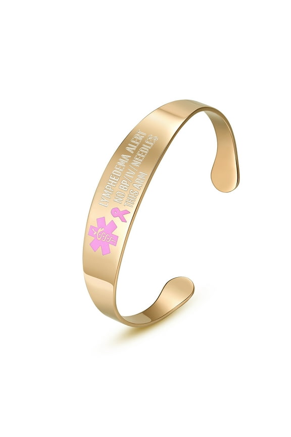Lymphedema Alert No Needle or BP Bangle Stainless Steel Rose gold Medical id Cuff Bracelets for Women