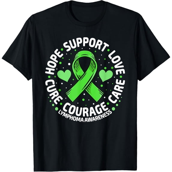 Lymphoma Awareness Support T-Shirt Hope Love Courage Cure Lime Green Ribbon Graphic Tee for Men and Women Retro Style Awareness Apparel