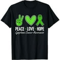 thumbnail image 1 of Lymphoma Cancer Awareness Green Ribbon Peace Love Hope T-Shirt, 1 of 4