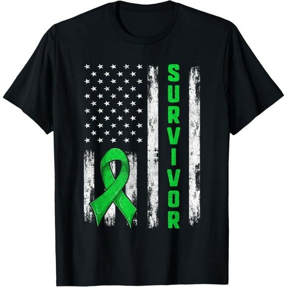 Lymphoma Cancer Month USA Flag Shirts, Green Cancer Survivor T-Shirt