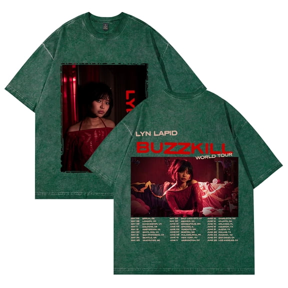 Lyn Lapid Buzzkill The Tour 2025 Washed Cotton Tshirt Hip Hop Short Sleeve Casual Tee
