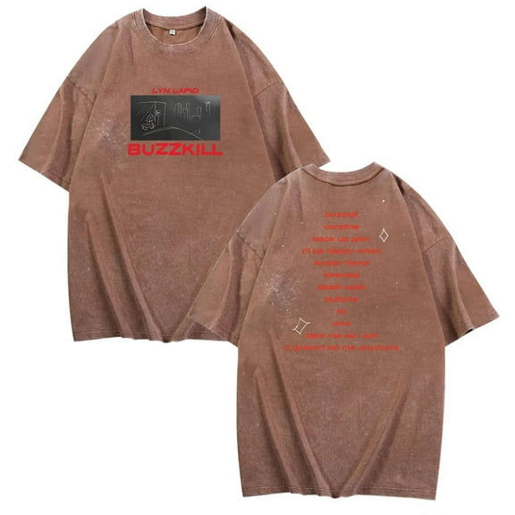 Lyn Lapid Buzzkill Tracklist Washed Cotton T-shirt Short Sleeve Crewneck Unisex Fashion Tee