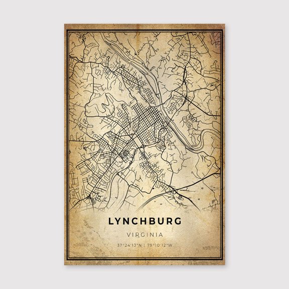 Lynchburg Virginia Map Print: Modern Vintage City Artfor Living Room Bedroom Office Farmhouse Neutral Home Artwork Ready to Hang 8x12 inch