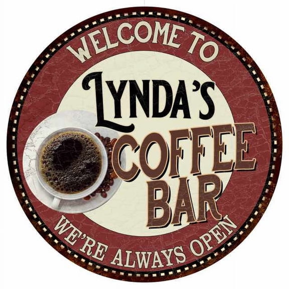 Lynda's Coffee Bar Round Metal Sign Kitchen Room Wall Decor 100140041331