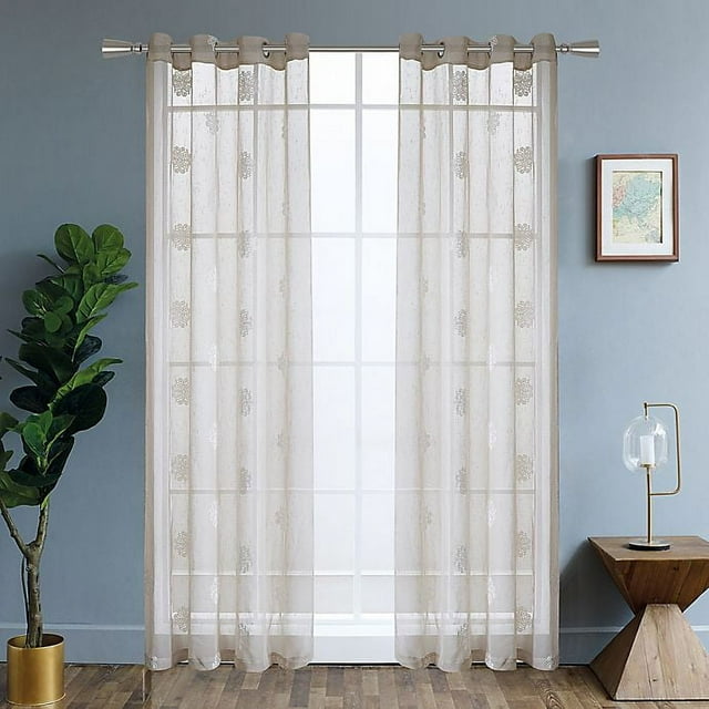 Lyndale Décor Lyndale Harper Embroidered Sheer Curtain Beige 84 84 Inches