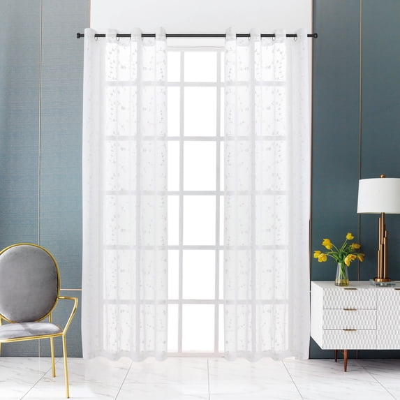 Lyndale Décor Lyndale Joy Embroidered Sheer Curtain White 120 120 Inches