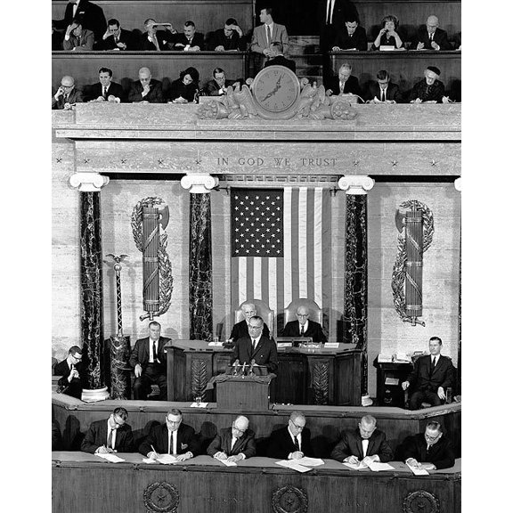 Lyndon Johnson 1964 State of the Union - Style A - 24x36 Inch Laminated Poster - Stunning Detail and Bold Colors