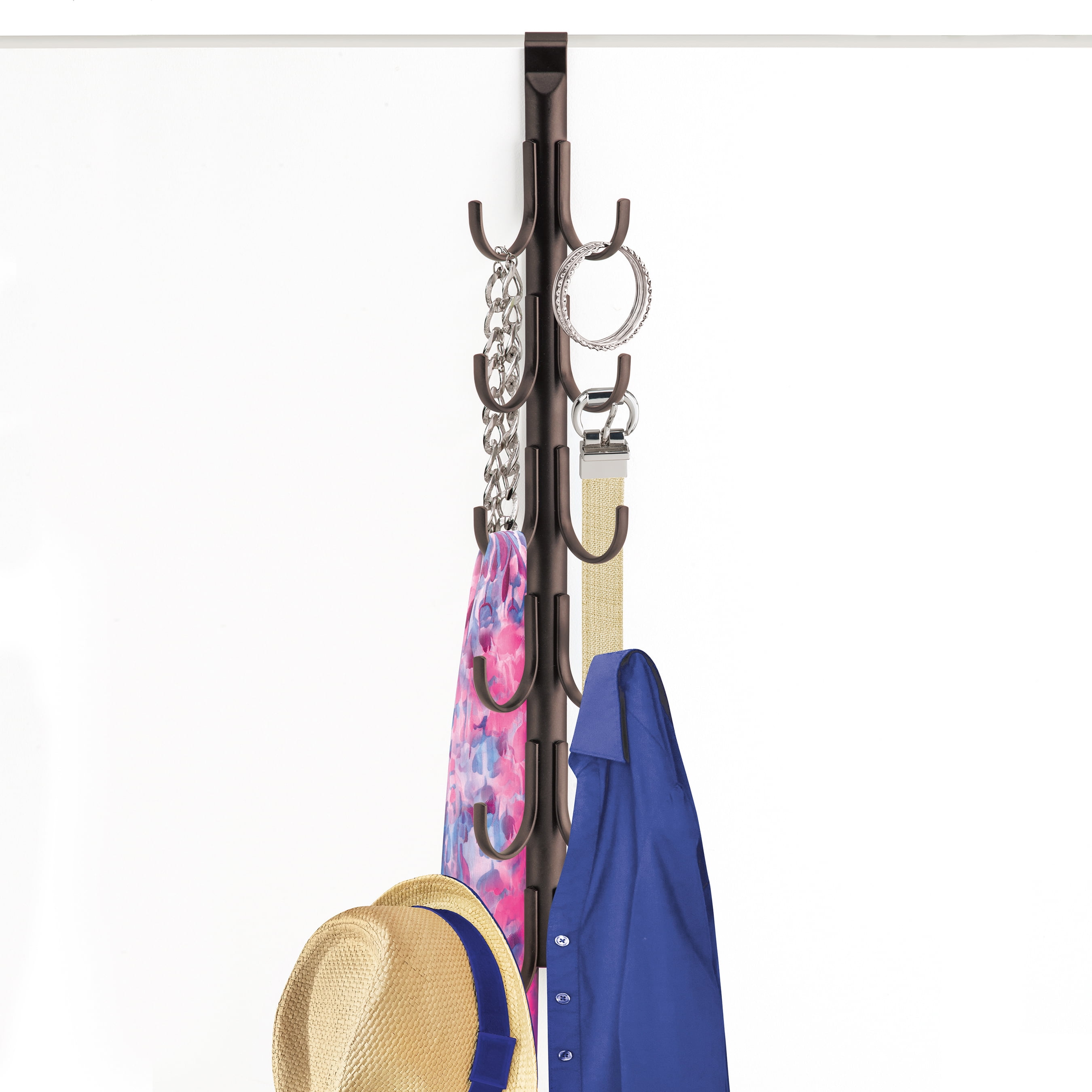 Lynk Over Door Hook Rack Organizer Scarf Belt Hat Jewelry Organizer Vertical 12 Hook Rack Bronze
