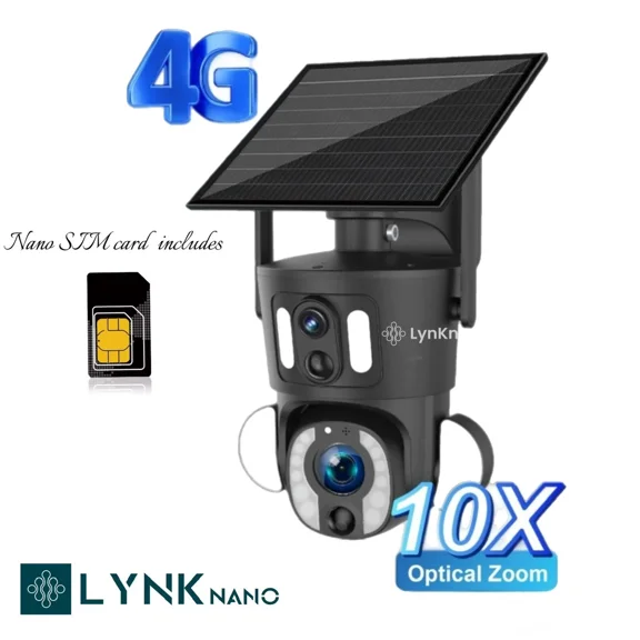 LynkNano 5MP PTZ 4G Solar Surveillance Security Camera with 10X Optical Zoom, Dual Lens, 2-Way Audio, App, Sim, 5MP