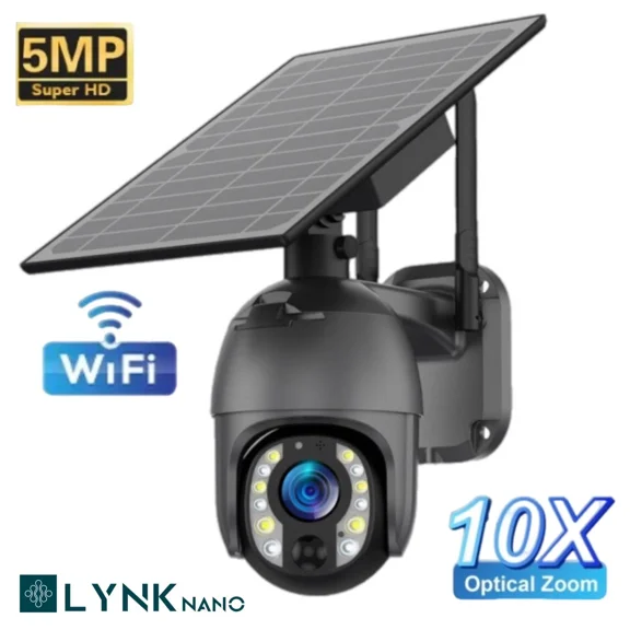 LynkNano PTZ 5MP 10X Zoom Solar Security Camera, 12m AI Detection, 2-Way Audio, Wi-Fi, App