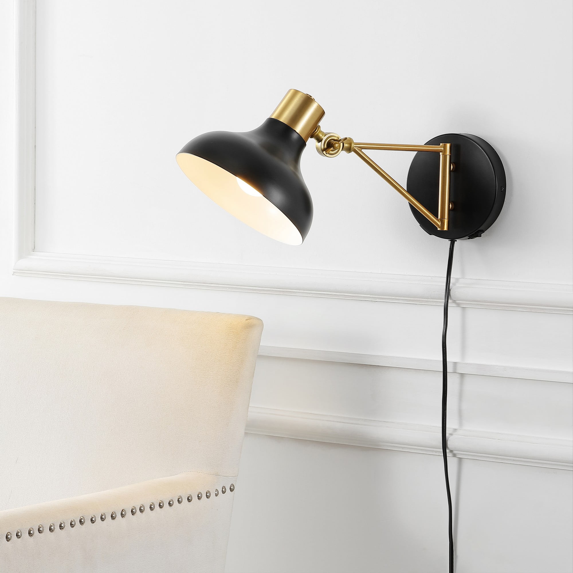 Lynn 15" Black and Brass Gold Iron Swing Arm Wall Sconce