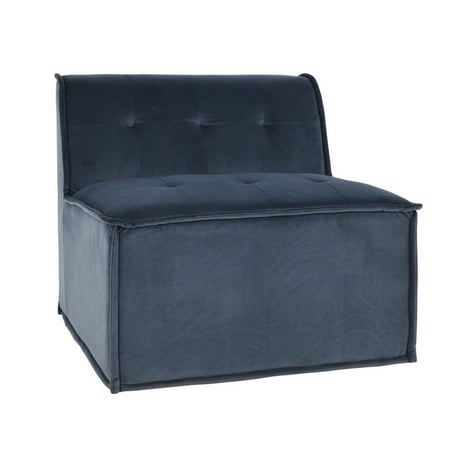 Lynn 31 Inch Modern Lounge Chair, Polyester, Flanged Edges, Tufted, Blue- Saltoro Sherpi