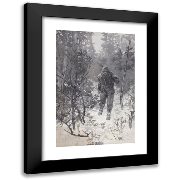 Lynn Bogue Hunt 11x14 Black Modern Framed Museum Art Print Titled - Deer Shooting in the North Woods (1904)