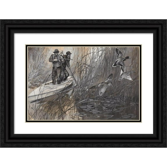 Lynn Bogue Hunt 14x11 Black Ornate Wood Framed Double Matted Museum Art Print Titled: Duck Hunting (1904)
