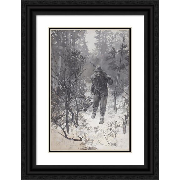 Lynn Bogue Hunt 17x24 Black Ornate Framed Double Matted Museum Art Print Titled: Deer Shooting in the North Woods (1904)
