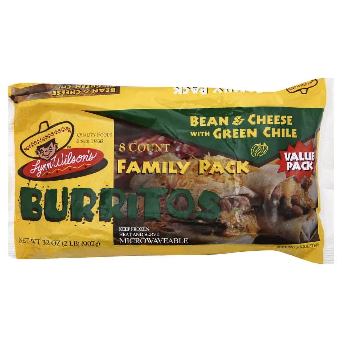 Lynn Wilson's Bean & Cheese with Green Chile Family Pack Burritos, 8