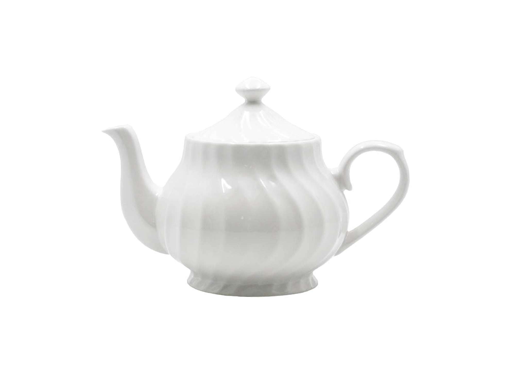 Lynns Paradise Imperial White 37Ounce Teapot, Set of 12, ; Embossed Swirl, Classic White