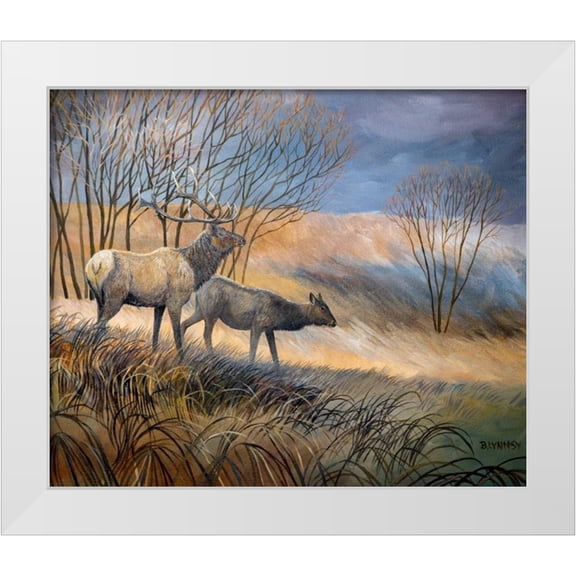 Lynnsy, B. 14x12 White Modern Wood Framed Museum Art Print Titled - Elk Journey I