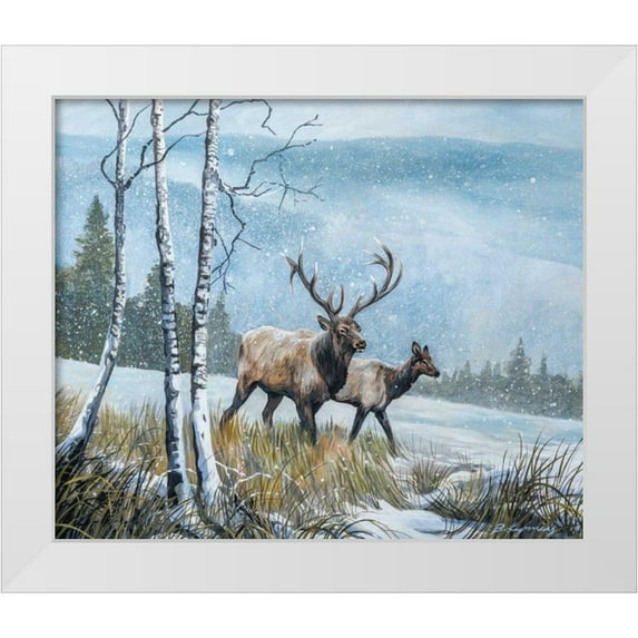 Lynnsy, B. 23x20 White Modern Wood Framed Museum Art Print Titled - Elk Journey IV