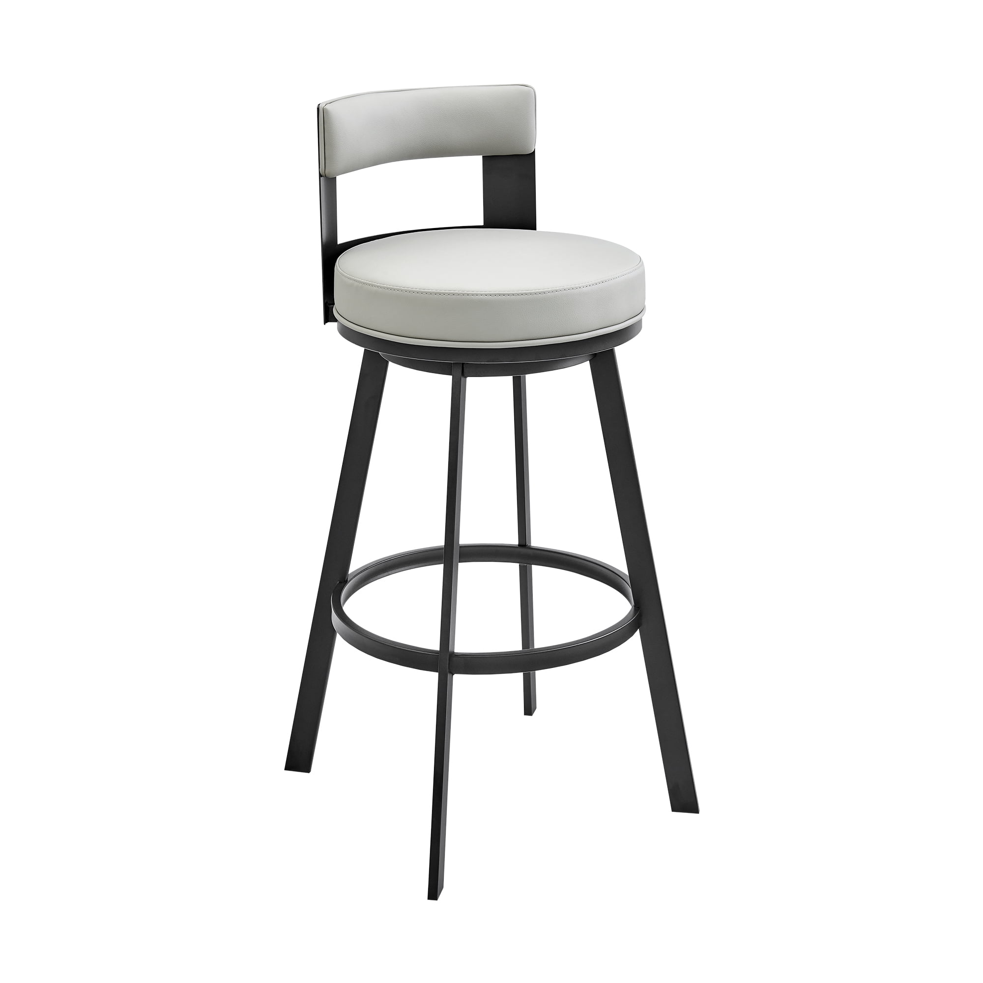 Flynn Black Metal and Light Grey Faux Leather Swivel Counter Stool