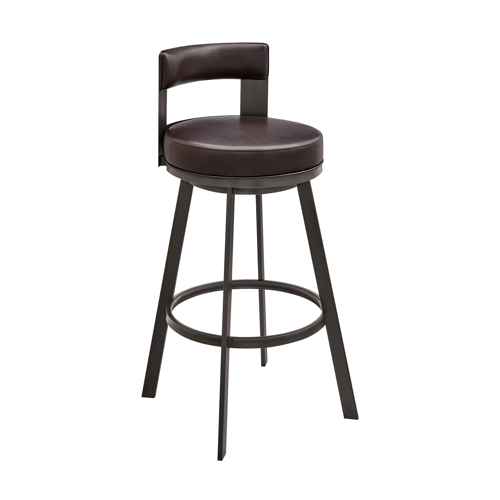 Lynof Modern Swivel Counter Stool in Brown Metal with Brown Faux Leather