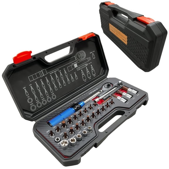 Lynono 1/4Inch Torque Wrench Set With 32Pcs Socket And Bit for Vehicle Mechanical Work