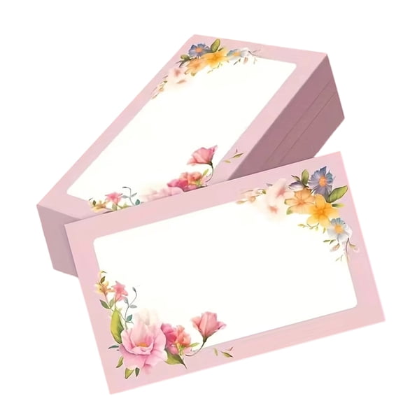 Lynono 100Pcs Unruled Note Card 3.5x2.1Inch Floral Illustrated Paper Memo Card For Wedding Invitation and Artistic Lettering