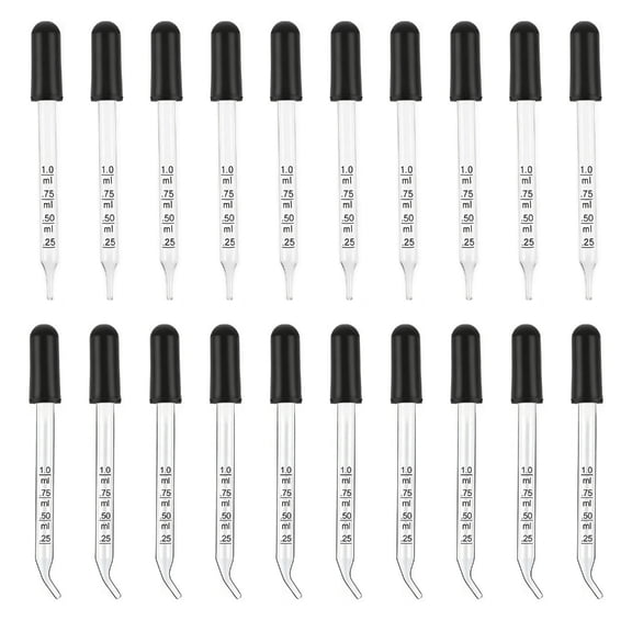 Lynono 20Pcs 1ML Glass Graduated Pipettes Liquid Droppers With Rubber Head For Labs