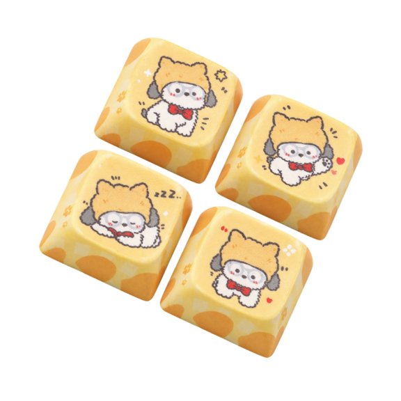 Lynono 4-Piece Puppy Keycap Set with Warm Yellow Gingham-Style Designs Keycaps
