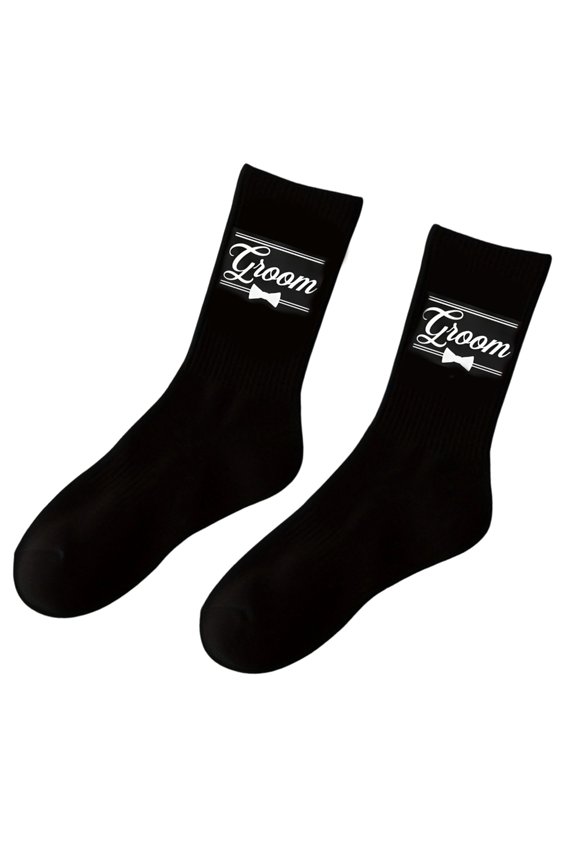 Classical Black Wedding Socks With Grooms Crew Prints For Wedding Day