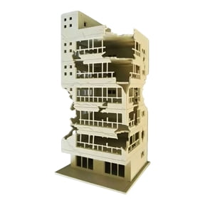 Lynono Co.,Ltd 1/100 Scale War Damaged Building Model Realistic Ruined StructureP1ast1cTexture Suitable for Display Collector