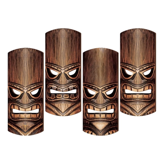 Lynono Co.,Ltd 4PCSW00denMaskHang1ngOrnament Set Hand Painted Polynesian Decorations