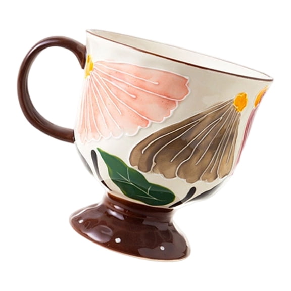 Lynono Co.,Ltd Classical Retro Ceramic Coffee Mugs With 3D Flower Texture Dishwasher Safe