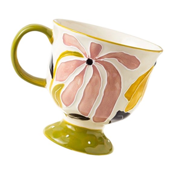 Lynono Co.,Ltd Classical Retro Ceramic Coffee Mugs With 3D Flower Texture Dishwasher Safe