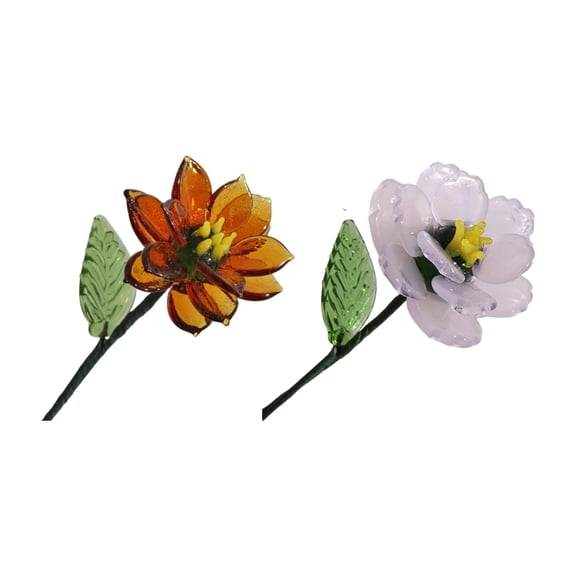 Lynono Co.,Ltd DIY Birth Flower Bouquet Flower Hand Blown Glass Birth Month Flower with Stem