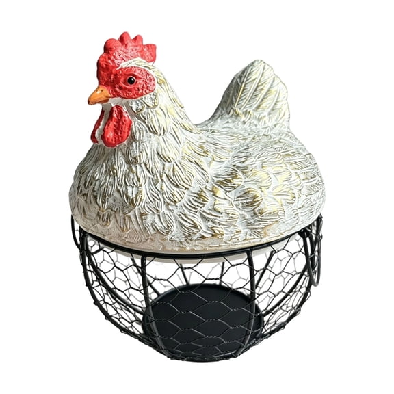 Lynono Co.,Ltd Decorative Chicken Design Fruit And Egg Container Ceramic Hen Lid Metal Wire Collecting Basket For Home Kitchens Decors