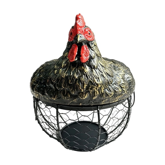 Lynono Co.,Ltd Decorative Chicken Design Fruit And Egg Container Ceramic Hen Lid Metal Wire Collecting Basket For Home Kitchens Decors