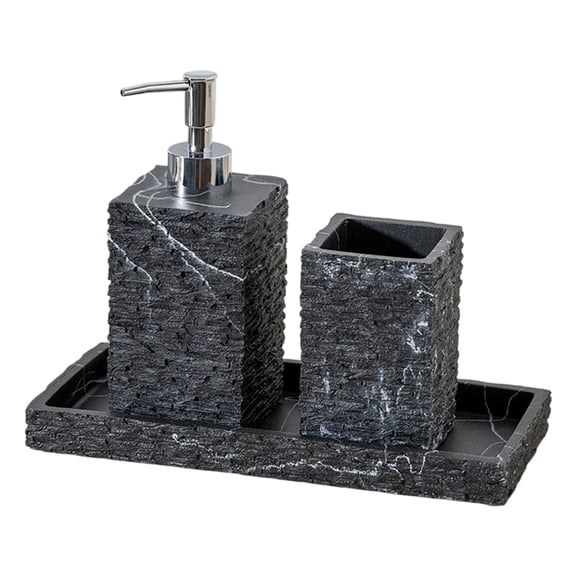 Lynono Co.,Ltd Decorative Rock Texture Resin Bathroom Essential Set with Tray Toothbrush Holder