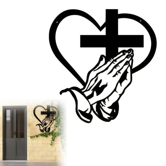 Lynono Co.,Ltd Religious Carbon Steel Crosses WallHang1ngFor Home And Church DecorationG1ftMetal Crosses Wall Art Decors With Heart And Praying Hand Christian Sacred Sign
