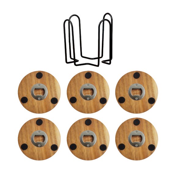 Lynono Co.,Ltd ThickW00denBeverage Coaster Incorporating Bottle Opening Mechanism Cup MatW00dCoaster with Bottle Opener Round with Storage Rack Insulated Cup Pad